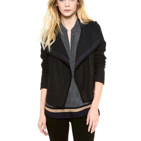 Vince Frayed Edge Tweed Moto Scuba Jacket Black Coat Women’s XL Biker Style